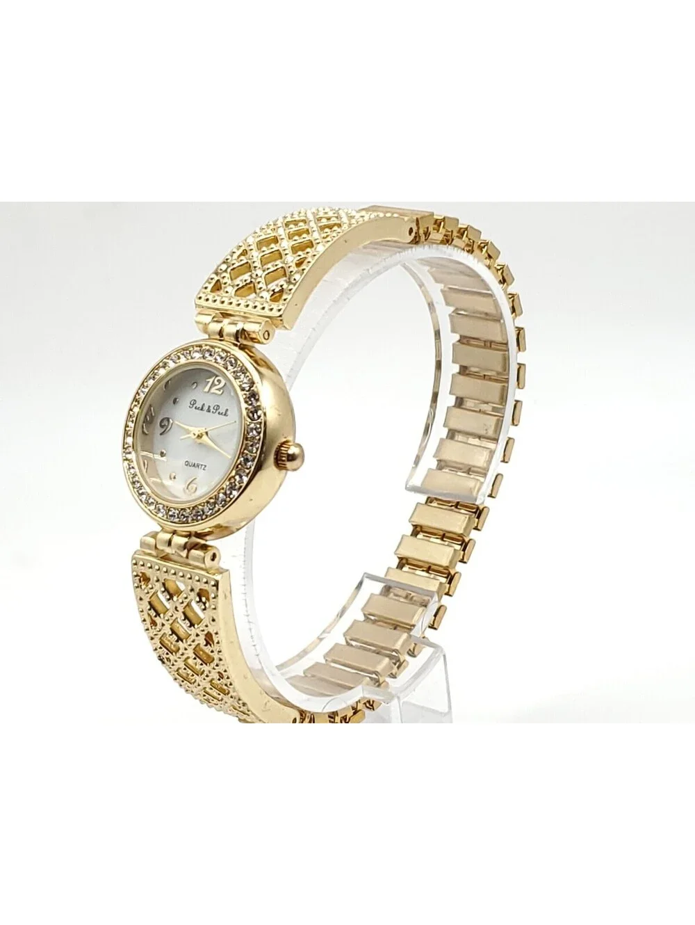Peck & Peck Quartz Watch Womens New Battery Gold Tone White MOP Round Dial 24mm